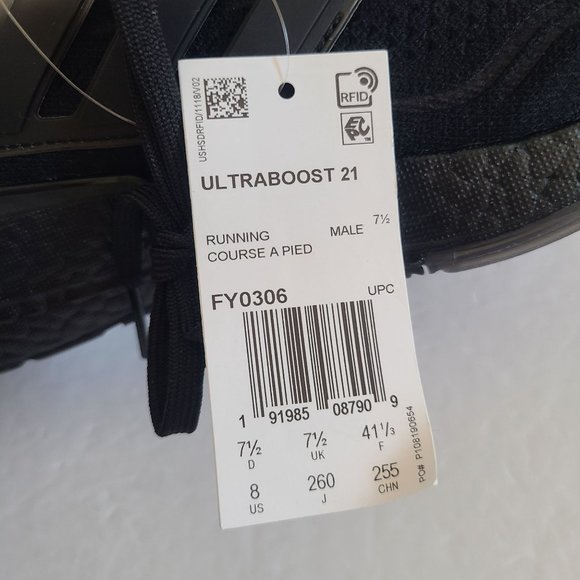 NEW Adidas Ultraboost 21 Running Shoes FY0306 Size 8 Triple Black main image 7